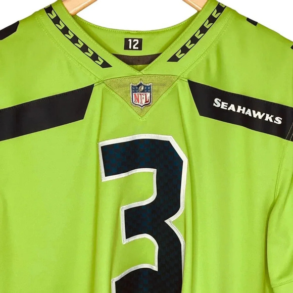 Nike NFL Seattle Seahawks Neon Green, Teal, & Black Russell Wilson Jersey - Picture 2 of 14